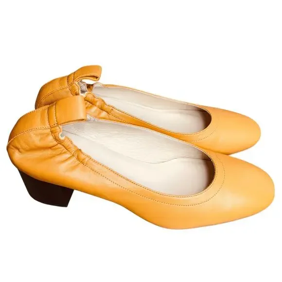 Everlane The Day Leather Heel Size 5.5 Mustard Yellow comfort shoes preppy - Picture 3 of 11